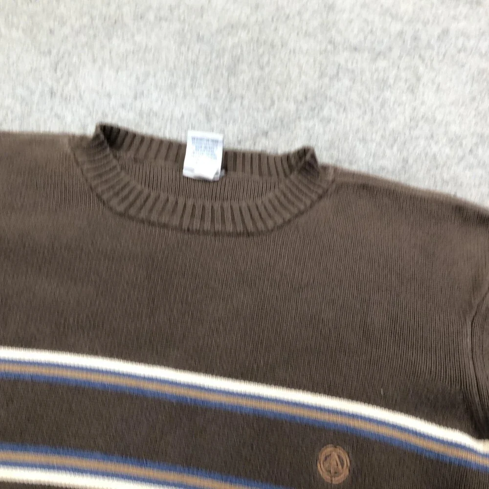 Vintage Old Navy Sweater Mens XL Brown Striped Knit Crewneck Logo Casual Basic